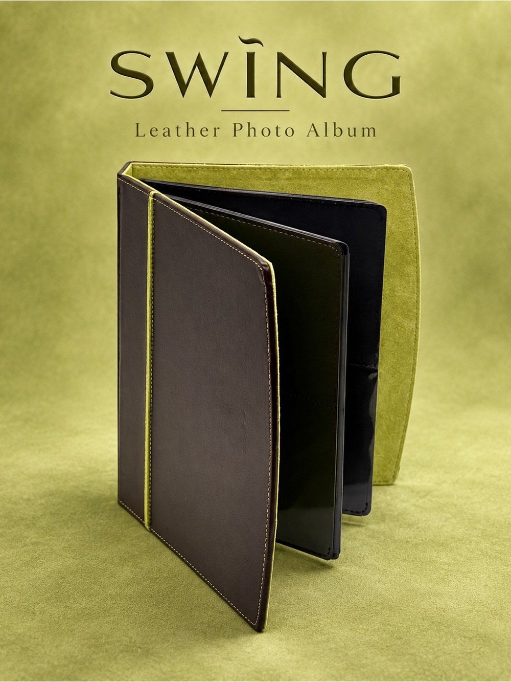 Swing Brown Leather Lime Green Suede 72-Photo 4x6 Album New